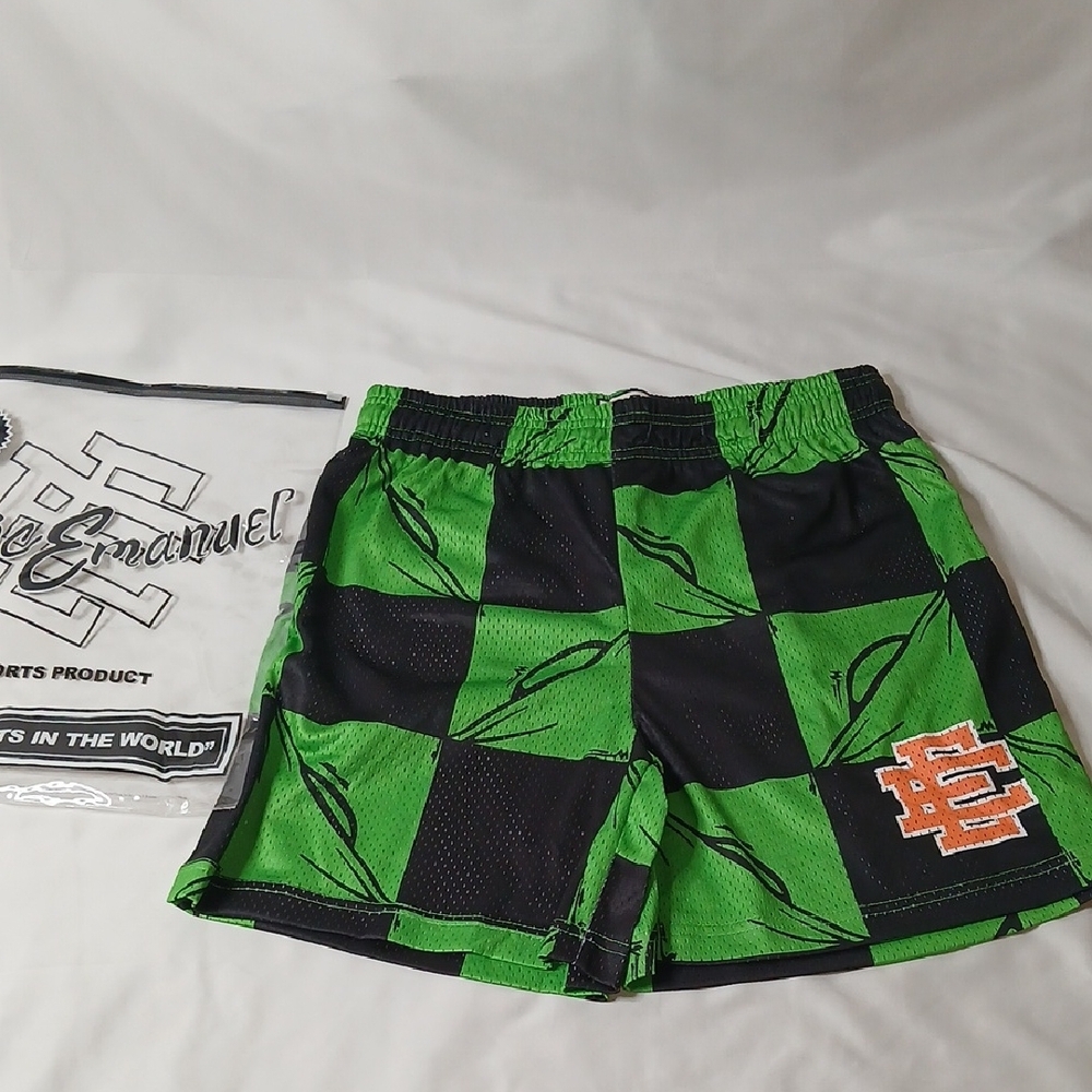 Eric Emanuel Green and Black Checkered Athletic Shorts